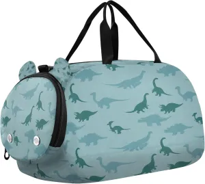 Cute Dinosaur Youth Sports & Travel Duffle Bag with Shoe Compartment,Waterproof Gym Bag for Girls and Boys (Overnight Essentials Organizer)