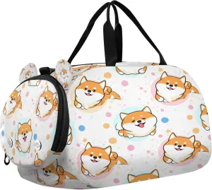 Cute Dogs Youth Sports & Travel Duffle Bag with Shoe Compartment,Waterproof Gym Bag for Girls and Boys (Overnight Essentials Organizer)