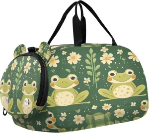 Cute Frogs Youth Sports & Travel Duffle Bag with Shoe Compartment,Waterproof Gym Bag for Girls and Boys (Overnight Essentials Organizer)