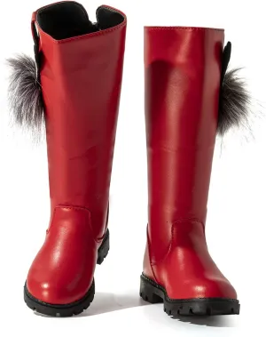 DADAWEN Girl's Waterproof Pom Pom Back Zipper Knee High Winter Riding Boots (Toddler/Little Kid/Big Kid)