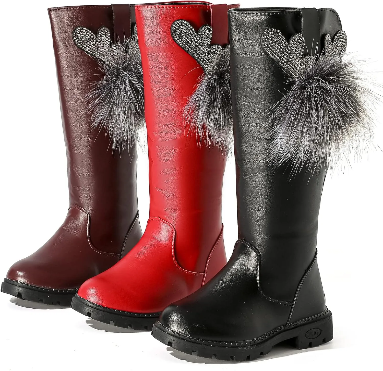 DADAWEN Girl's Waterproof Pom Pom Back Zipper Knee High Winter Riding Boots (Toddler/Little Kid/Big Kid)