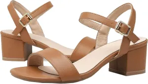 DADAWEN Women's Open Toe Ankle Strap Glitter Low Block Chunky Heels Sandals Party Dress Pumps Shoes