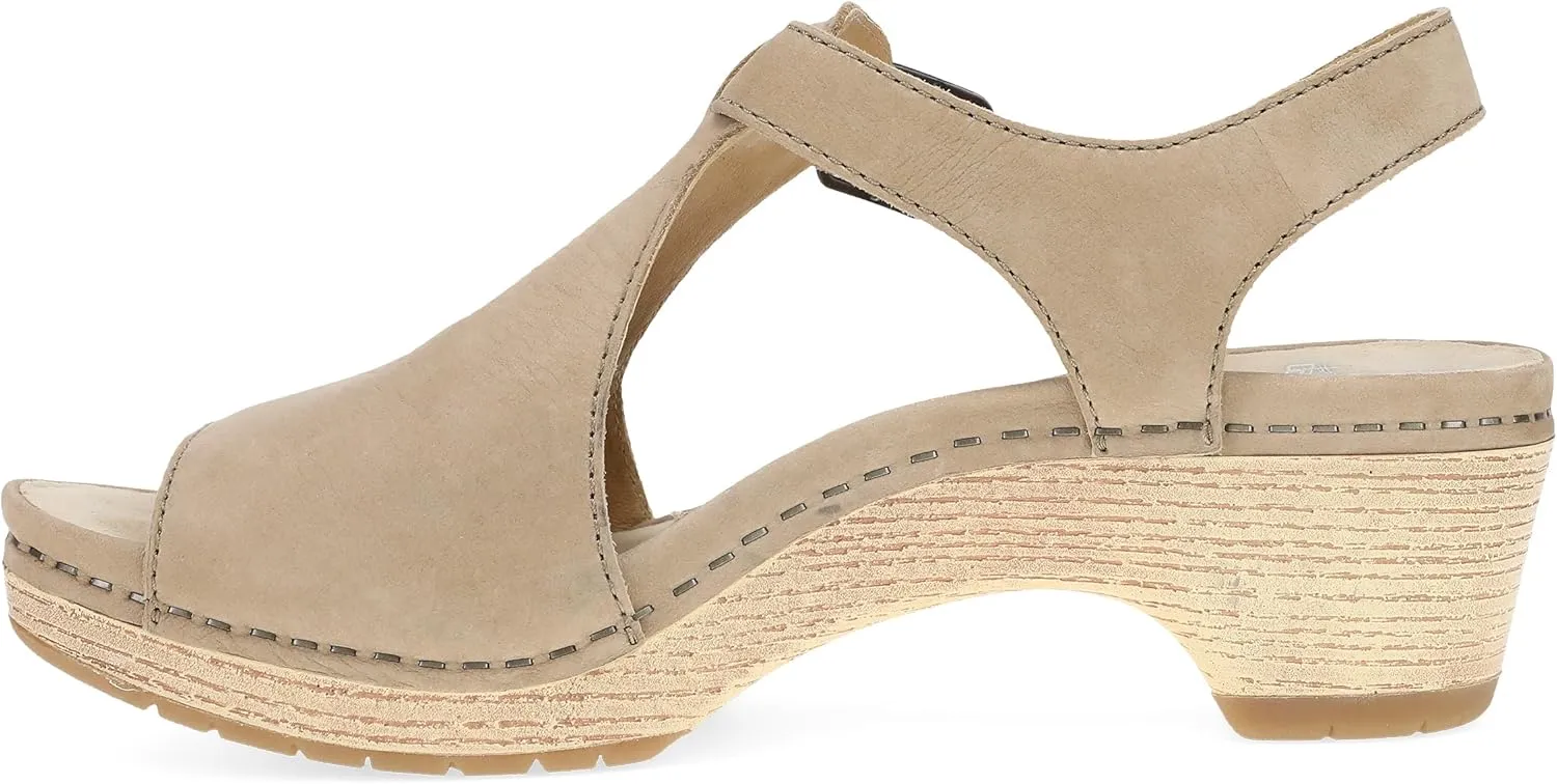 Dansko Laverne Peep-Toe Sandals for Women – T-Strap Design with Stain Resistant Nubuck Leathers