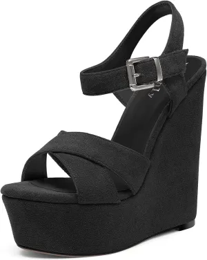 DearOnly Womens Cross-Strap High Platform Wedge Heel Ankle Strap Sandals Cute Summer Prom Buckle Slingback Shoes 5.9 Inches Heels