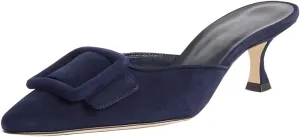 Divanne Heeled Mules for Women, Pointed Toe Slingback Pumps Buckle Kitten Heels Mules Slides Backless Dress Sandals