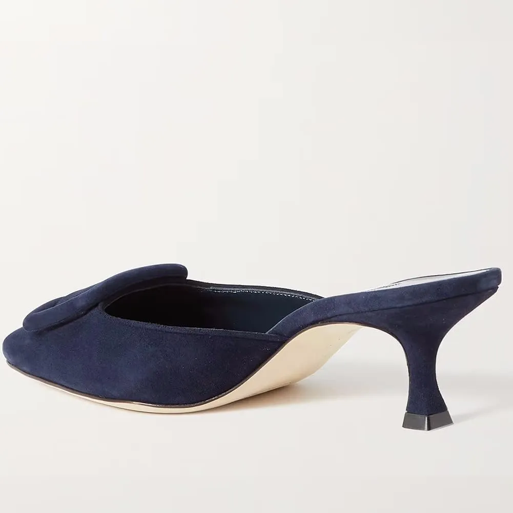 Divanne Heeled Mules for Women, Pointed Toe Slingback Pumps Buckle Kitten Heels Mules Slides Backless Dress Sandals