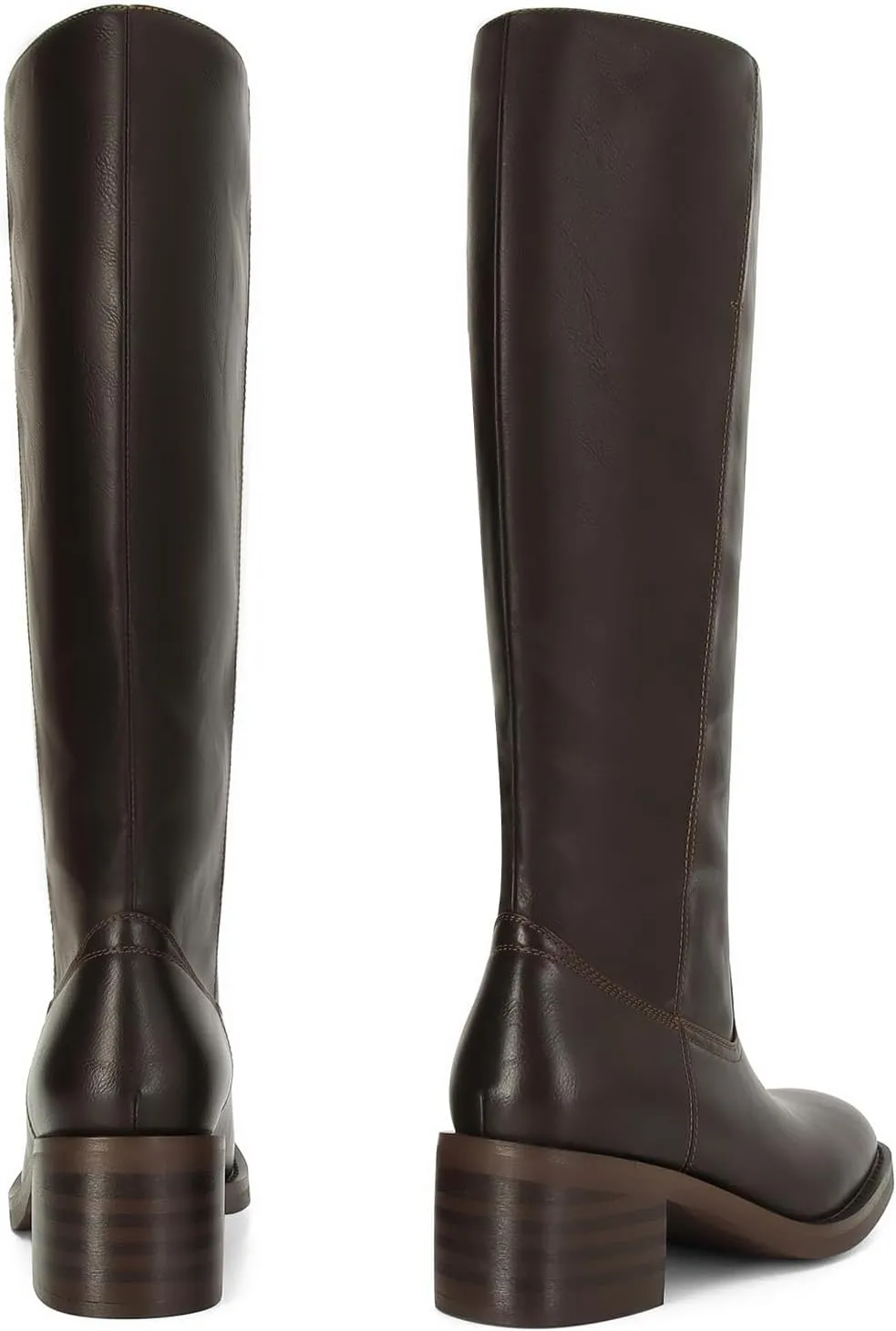 DOEYG Women's Banana Knee High Boots Square Toe Chunky Block Heel Tall Boots Wide Calf Fashion Comfortable Casual Pull on Long Boots