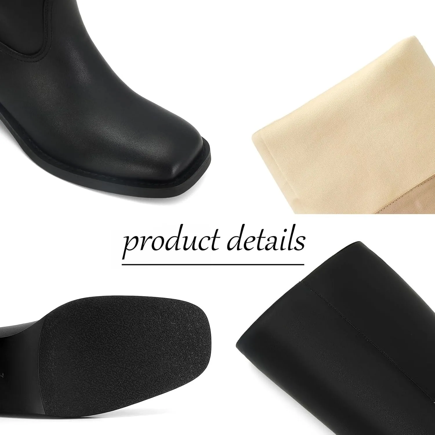DOEYG Women's Banana Knee High Boots Square Toe Chunky Block Heel Tall Boots Wide Calf Fashion Comfortable Casual Pull on Long Boots