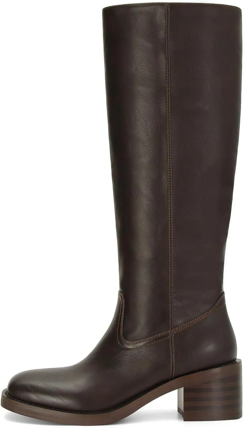 DOEYG Women's Banana Knee High Boots Square Toe Chunky Block Heel Tall Boots Wide Calf Fashion Comfortable Casual Pull on Long Boots