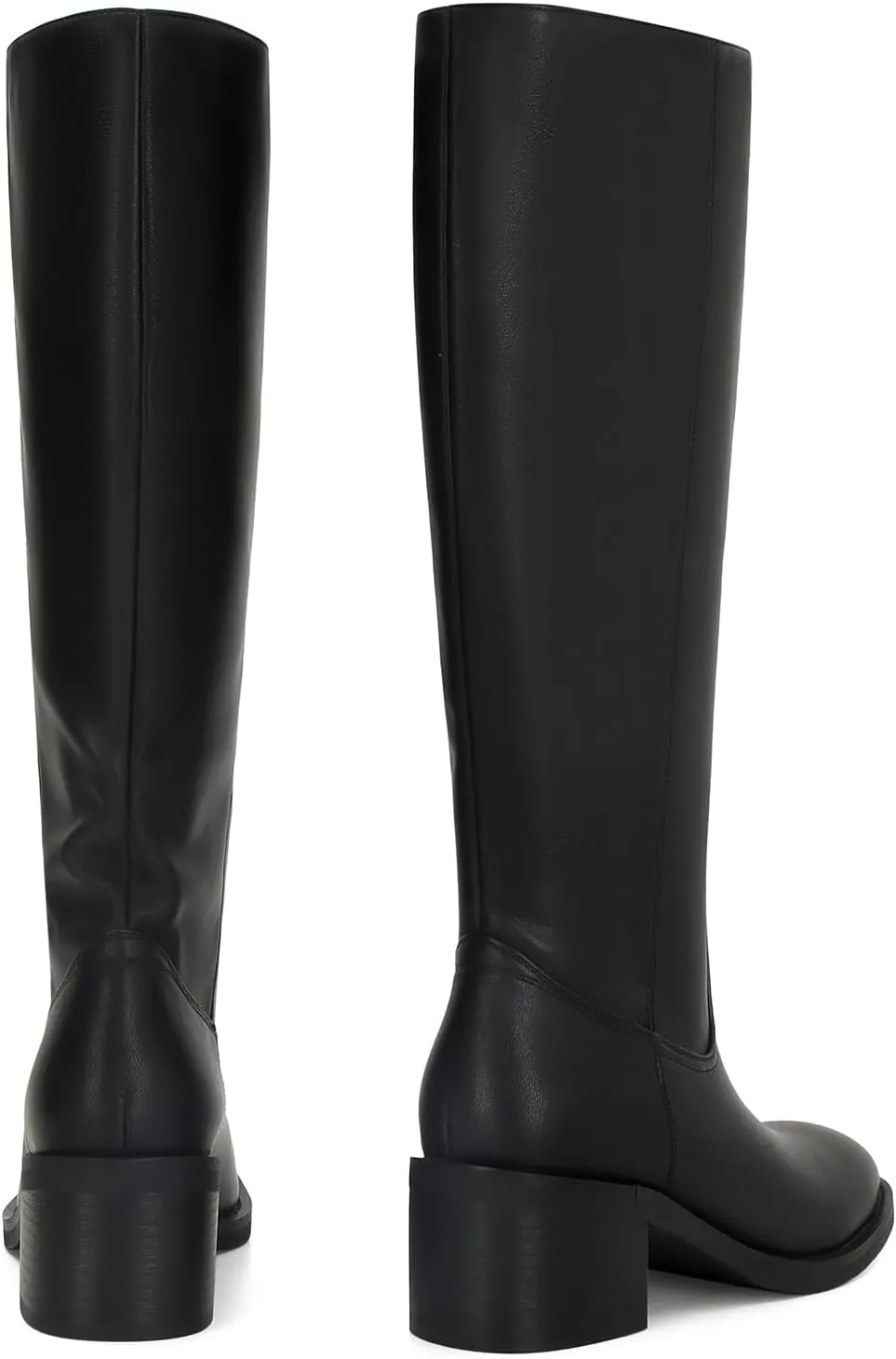 DOEYG Women's Banana Knee High Boots Square Toe Chunky Block Heel Tall Boots Wide Calf Fashion Comfortable Casual Pull on Long Boots