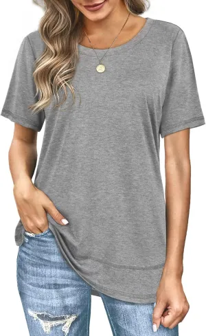 Dofaoo Womens Tops Short Sleeve Summer T-Shirts Curved Hem Casual Fashion Shirts Beach Vacation Clothes