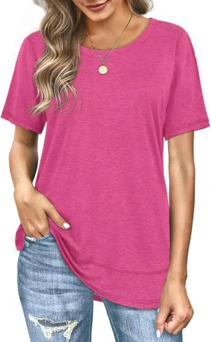 Dofaoo Womens Tops Short Sleeve Summer T-Shirts Curved Hem Casual Fashion Shirts Beach Vacation Clothes