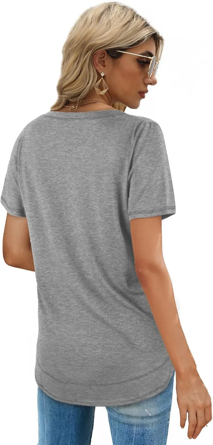 Dofaoo Womens Tops Short Sleeve Summer T-Shirts Curved Hem Casual Fashion Shirts Beach Vacation Clothes