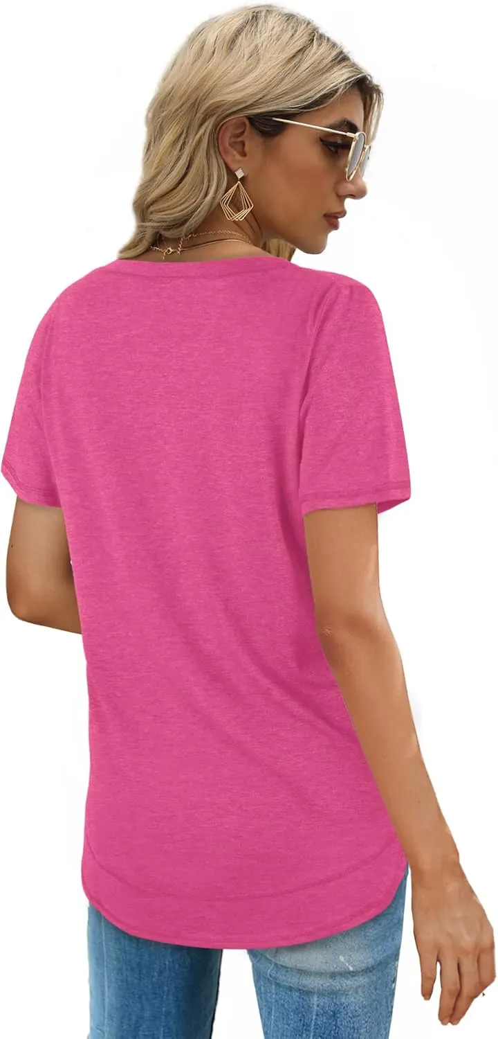 Dofaoo Womens Tops Short Sleeve Summer T-Shirts Curved Hem Casual Fashion Shirts Beach Vacation Clothes