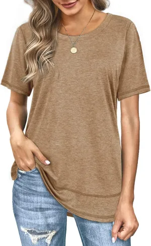 Dofaoo Womens Tops Short Sleeve Summer T-Shirts Curved Hem Casual Fashion Shirts Beach Vacation Clothes