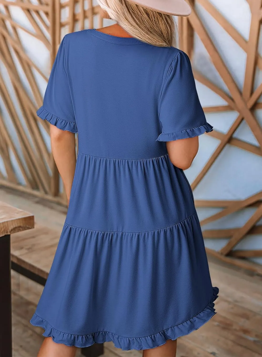 Dokotoo Womens Dresses 2025 Summer Spring V Neck Short Sleeve Casual A Line Flowy Swing Shift Dress Mini Dress