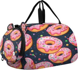 Donuts Youth Sports & Travel Duffle Bag with Shoe Compartment,Waterproof Gym Bag for Girls and Boys (Overnight Essentials Organizer)