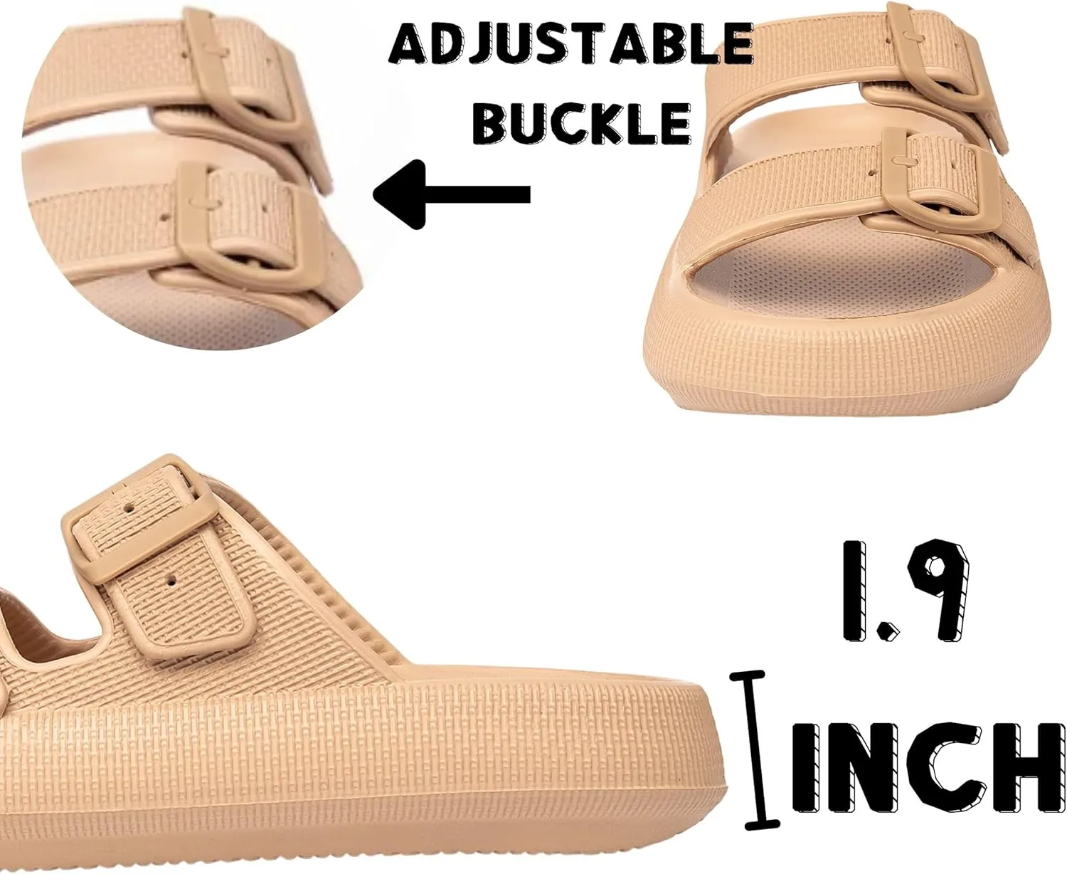 Double Buckle Adjustable Slides Sandals for Women and Men Casual Pillow Slippers for Womens EVA Flat Slides Sandals