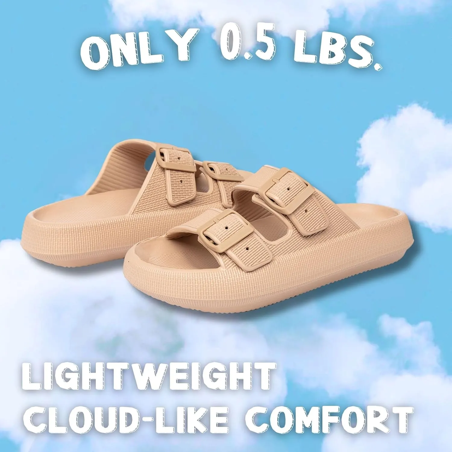 Double Buckle Adjustable Slides Sandals for Women and Men Casual Pillow Slippers for Womens EVA Flat Slides Sandals