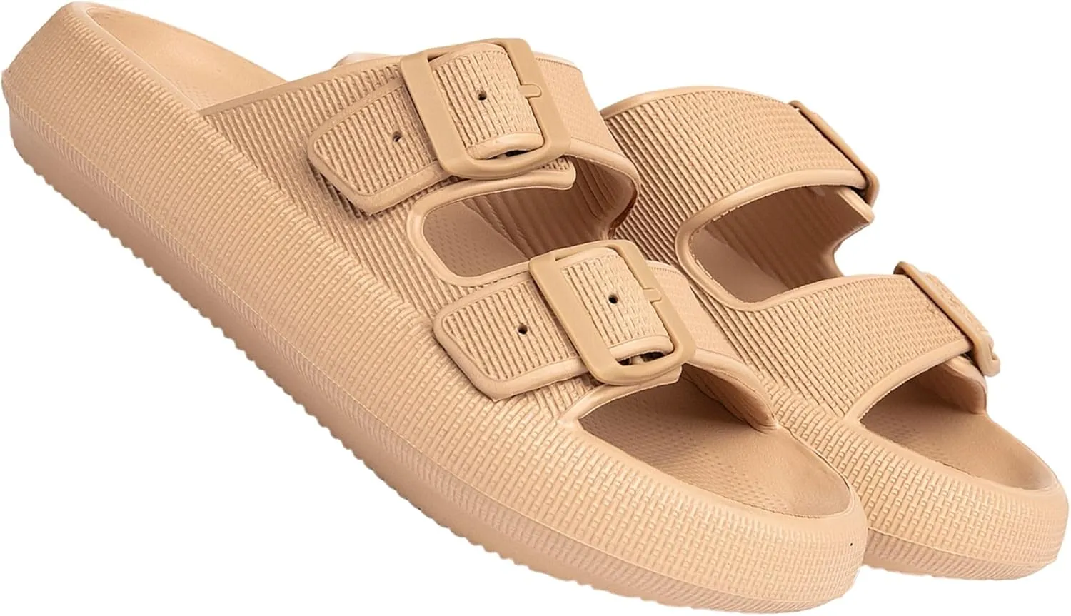 Double Buckle Adjustable Slides Sandals for Women and Men Casual Pillow Slippers for Womens EVA Flat Slides Sandals