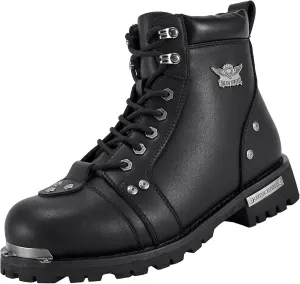 Dream Apparel Mens Motorcycle Boots for Riding Biker with Side Zipper, Waterproof Black Faux Leather Biker Boots Ankle Booties, Lace Up Military Combat Boots with Low Heel