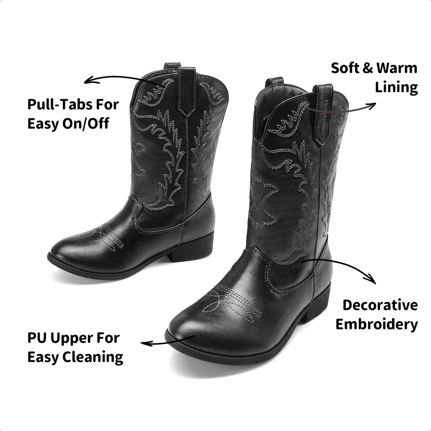 DREAM PAIRS Cowgirl Cowboy Western Boots Girls Mid Calf Riding Shoes Little Kid/Big Kid