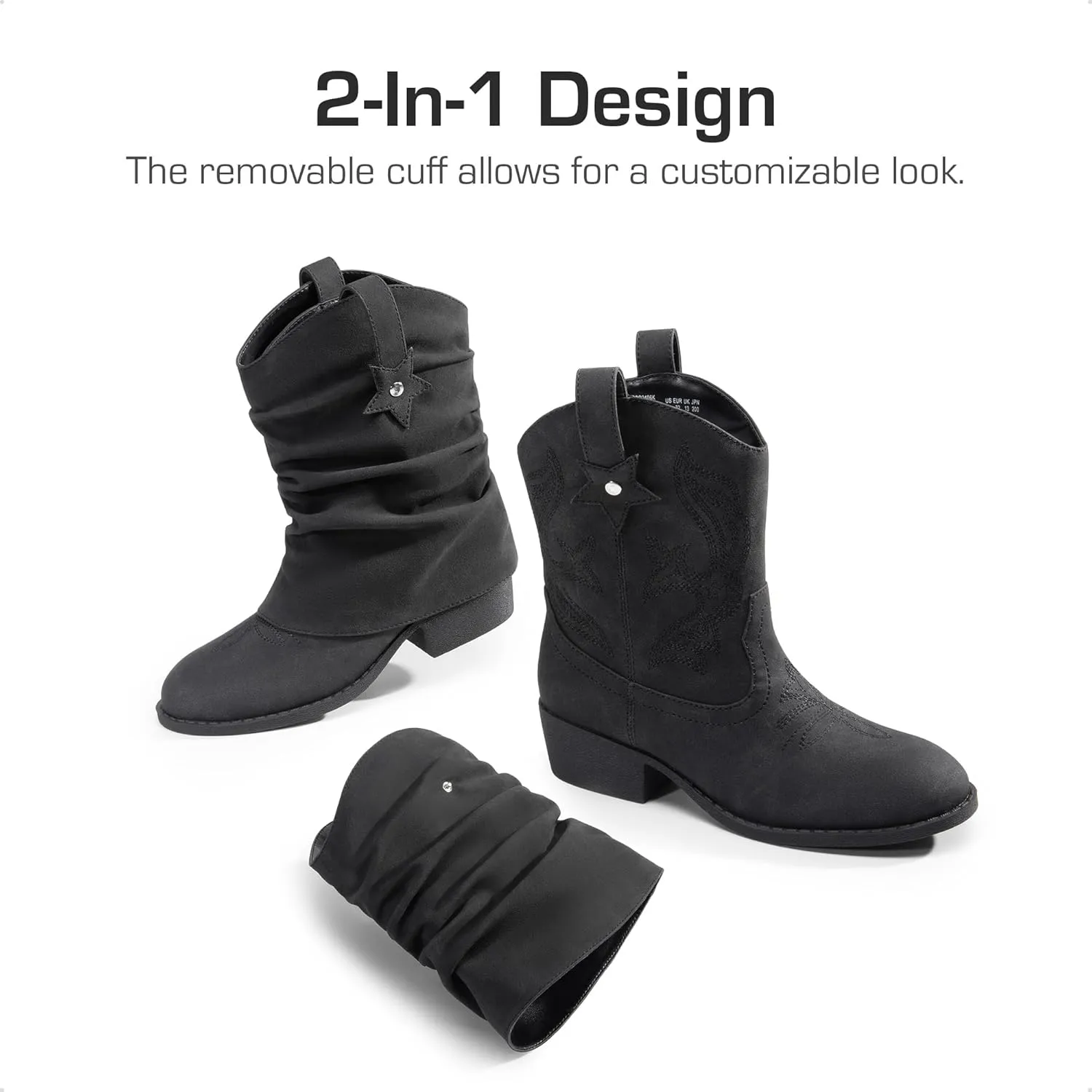 DREAM PAIRS Girls Cowboy Cowgirl Boots 2-in-1 Western Removable Cuff Fold Over Embroidered Fashion Mid Calf Shoes