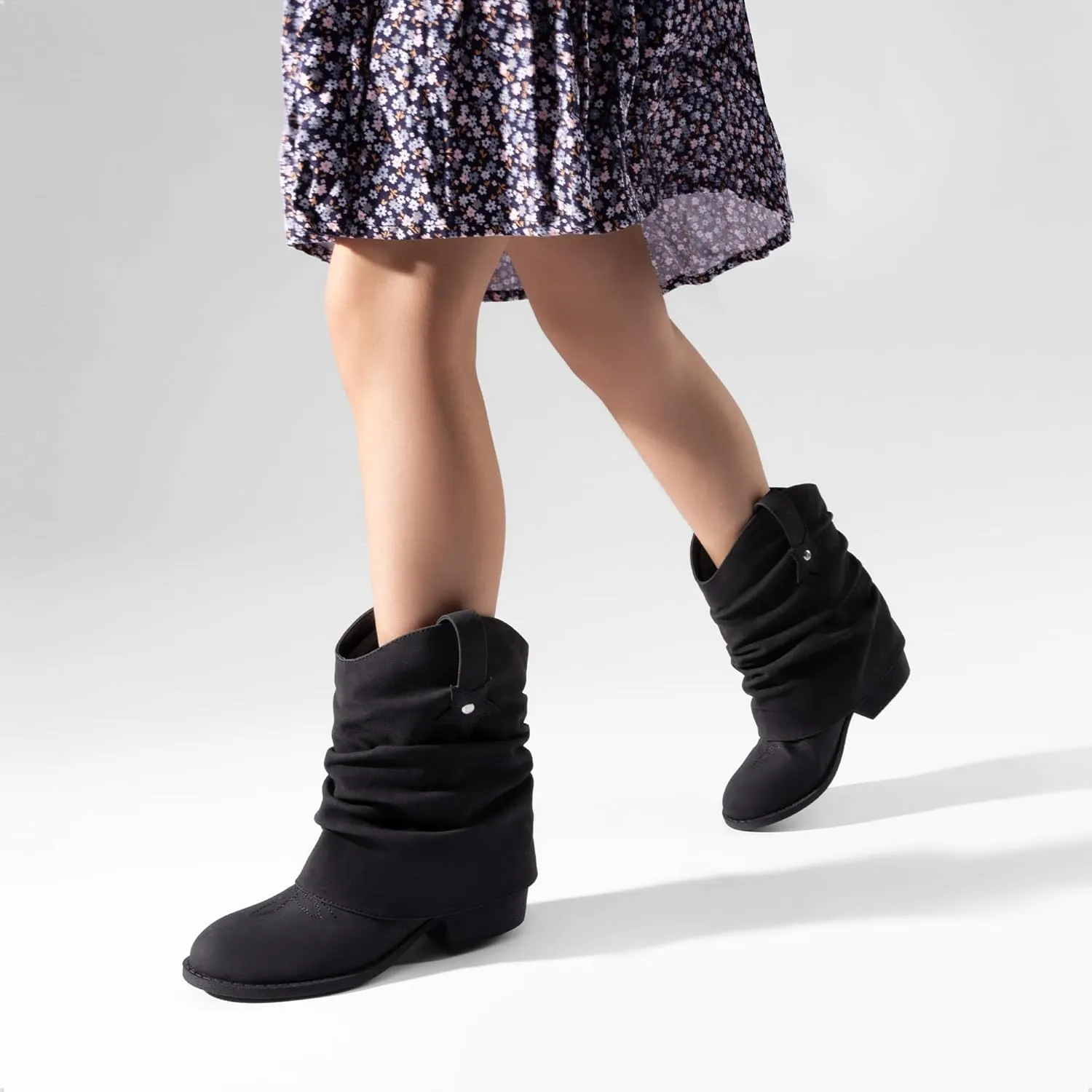 DREAM PAIRS Girls Cowboy Cowgirl Boots 2-in-1 Western Removable Cuff Fold Over Embroidered Fashion Mid Calf Shoes