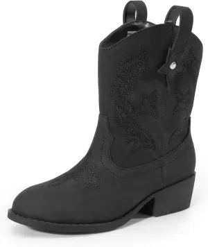 DREAM PAIRS Girls Cowboy Cowgirl Boots 2-in-1 Western Removable Cuff Fold Over Embroidered Fashion Mid Calf Shoes