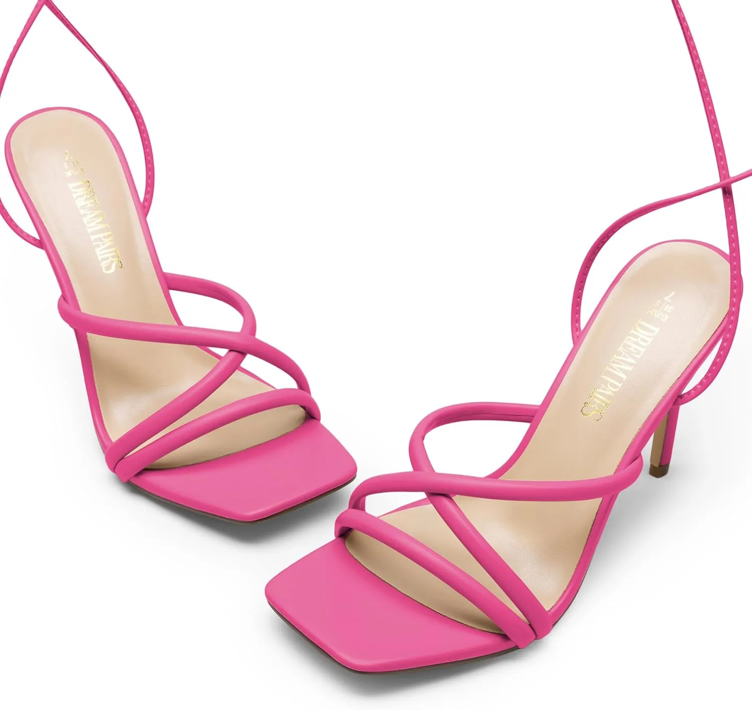 DREAM PAIRS Heels for Women Strappy High Stiletto Lace Up Heeled Sandals Square Open Toe Heels for Prom Party Dating