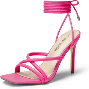 DREAM PAIRS Heels for Women Strappy High Stiletto Lace Up Heeled Sandals Square Open Toe Heels for Prom Party Dating