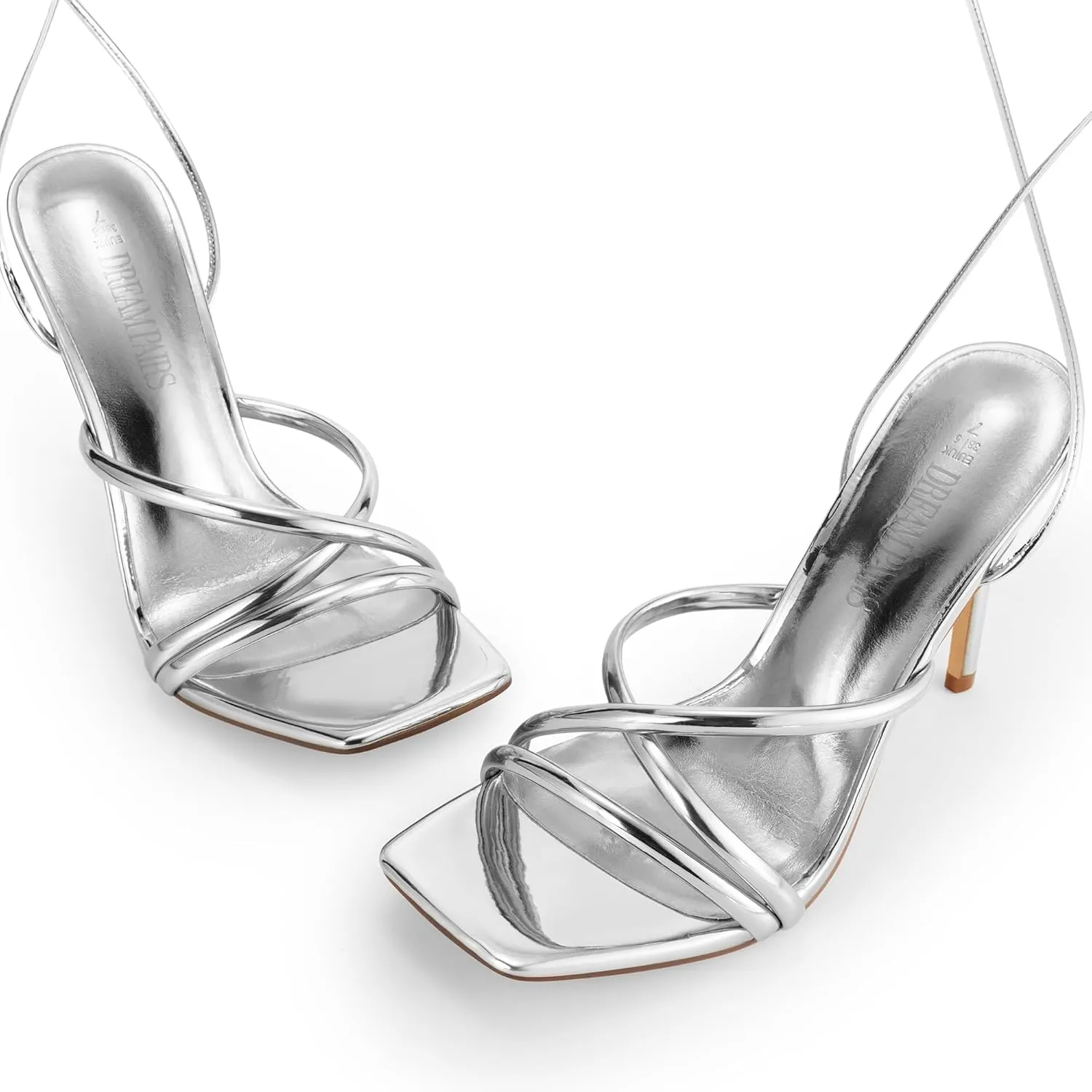 DREAM PAIRS Heels for Women Strappy High Stiletto Lace Up Heeled Sandals Square Open Toe Heels for Prom Party Dating