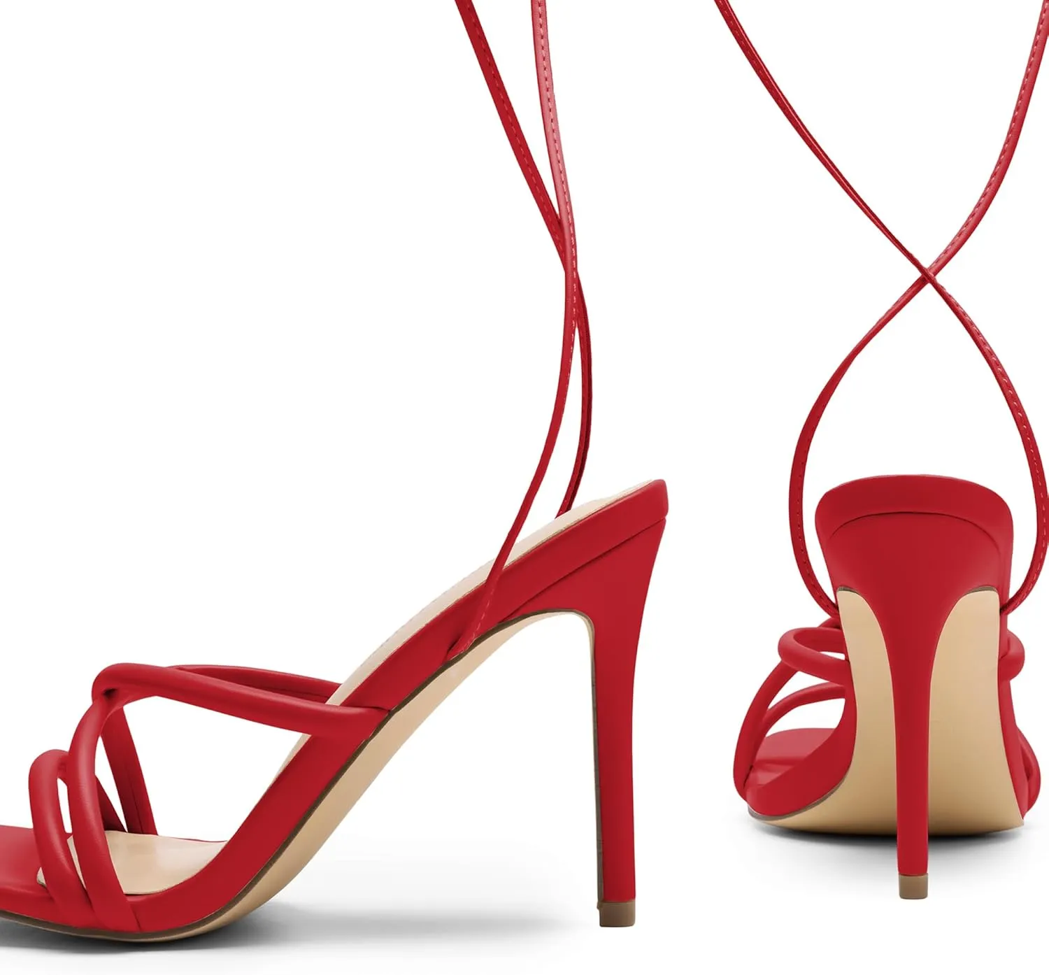 DREAM PAIRS Heels for Women Strappy High Stiletto Lace Up Heeled Sandals Square Open Toe Heels for Prom Party Dating