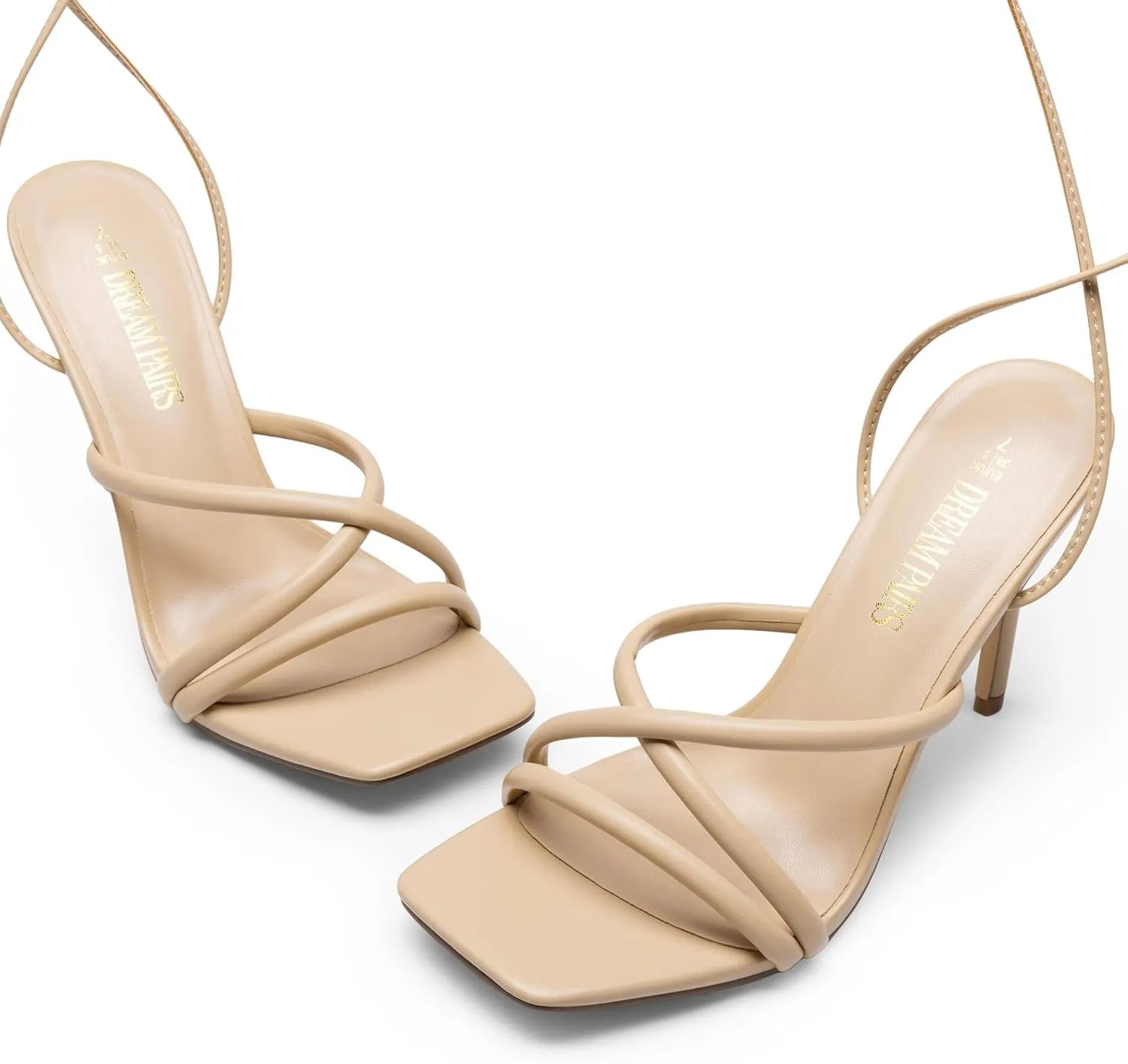 DREAM PAIRS Heels for Women Strappy High Stiletto Lace Up Heeled Sandals Square Open Toe Heels for Prom Party Dating