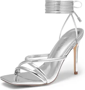 DREAM PAIRS Heels for Women Strappy High Stiletto Lace Up Heeled Sandals Square Open Toe Heels for Prom Party Dating