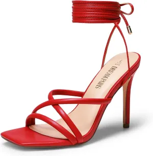 DREAM PAIRS Heels for Women Strappy High Stiletto Lace Up Heeled Sandals Square Open Toe Heels for Prom Party Dating