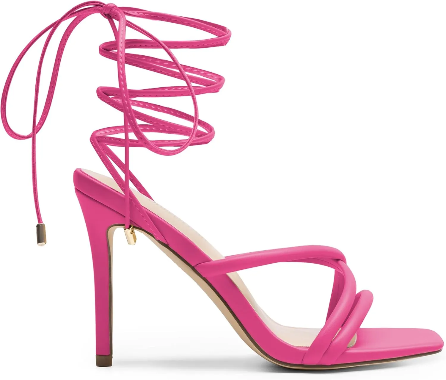 DREAM PAIRS Heels for Women Strappy High Stiletto Lace Up Heeled Sandals Square Open Toe Heels for Prom Party Dating