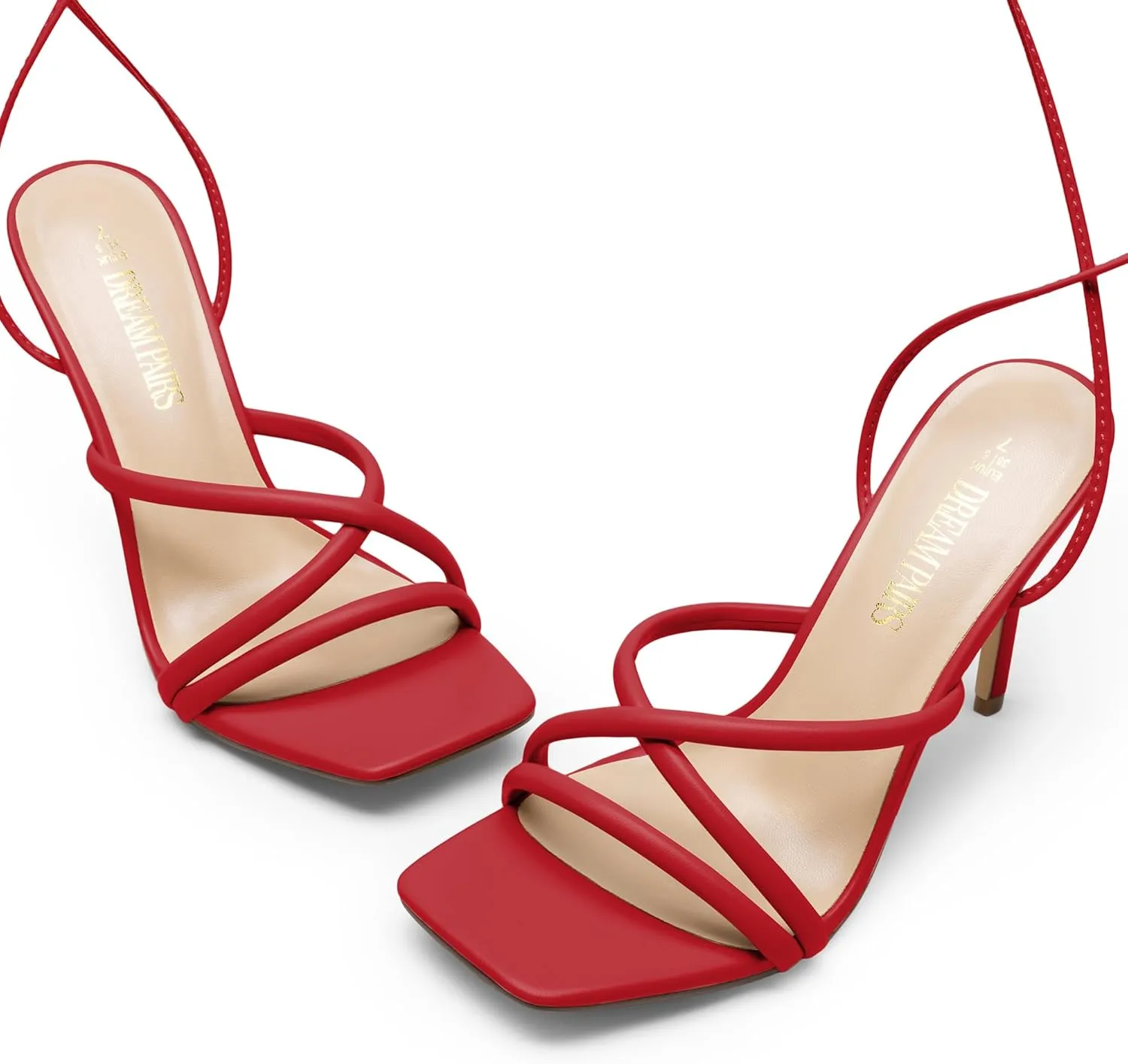 DREAM PAIRS Heels for Women Strappy High Stiletto Lace Up Heeled Sandals Square Open Toe Heels for Prom Party Dating