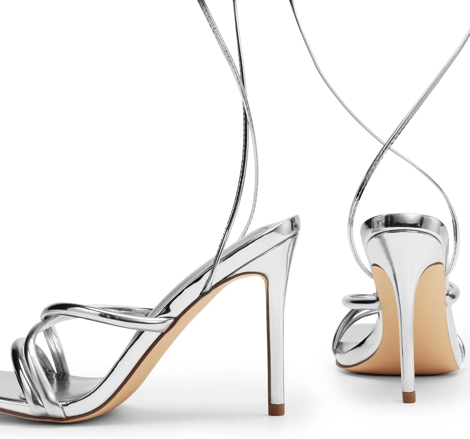 DREAM PAIRS Heels for Women Strappy High Stiletto Lace Up Heeled Sandals Square Open Toe Heels for Prom Party Dating