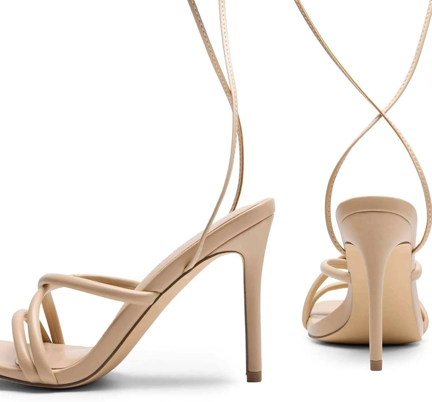 DREAM PAIRS Heels for Women Strappy High Stiletto Lace Up Heeled Sandals Square Open Toe Heels for Prom Party Dating