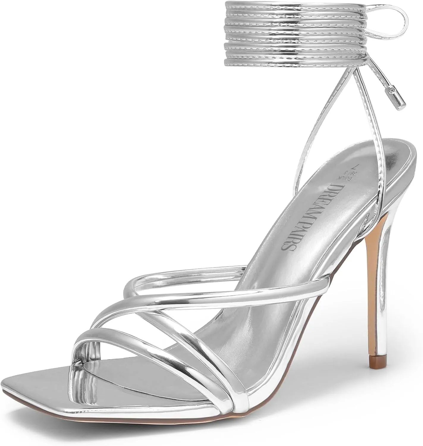 DREAM PAIRS Heels for Women Strappy High Stiletto Lace Up Heeled Sandals Square Open Toe Heels for Prom Party Dating