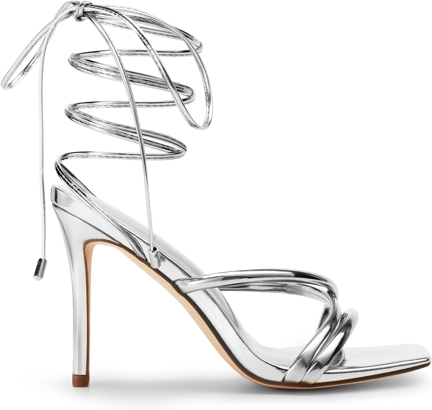 DREAM PAIRS Heels for Women Strappy High Stiletto Lace Up Heeled Sandals Square Open Toe Heels for Prom Party Dating