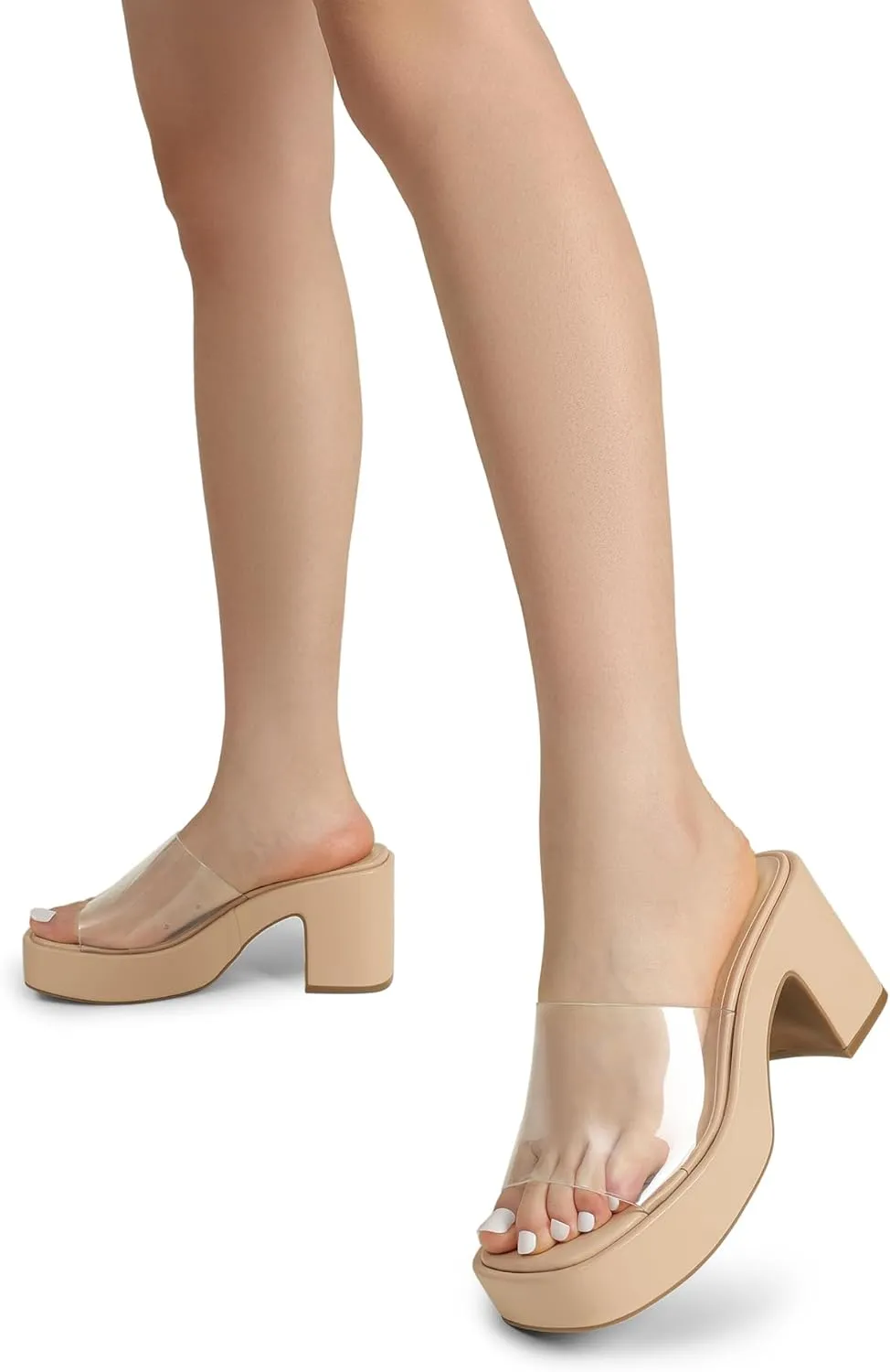 DREAM PAIRS High Chunky Platform Heels for Women Fashion Comfort Slip on Square Open Toe Block Heel Sandals