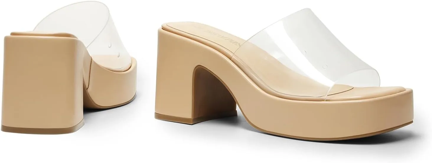 DREAM PAIRS High Chunky Platform Heels for Women Fashion Comfort Slip on Square Open Toe Block Heel Sandals