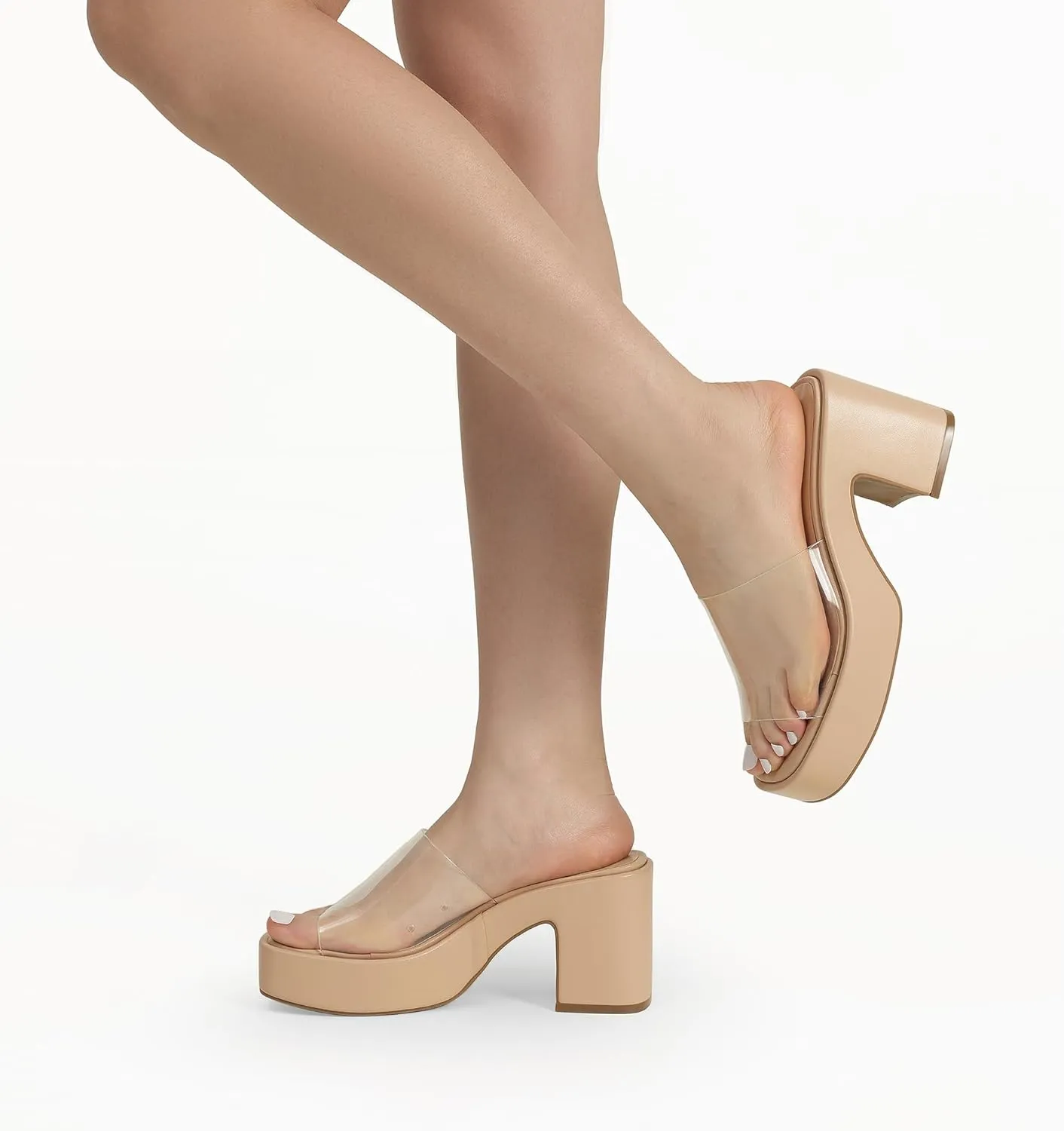 DREAM PAIRS High Chunky Platform Heels for Women Fashion Comfort Slip on Square Open Toe Block Heel Sandals