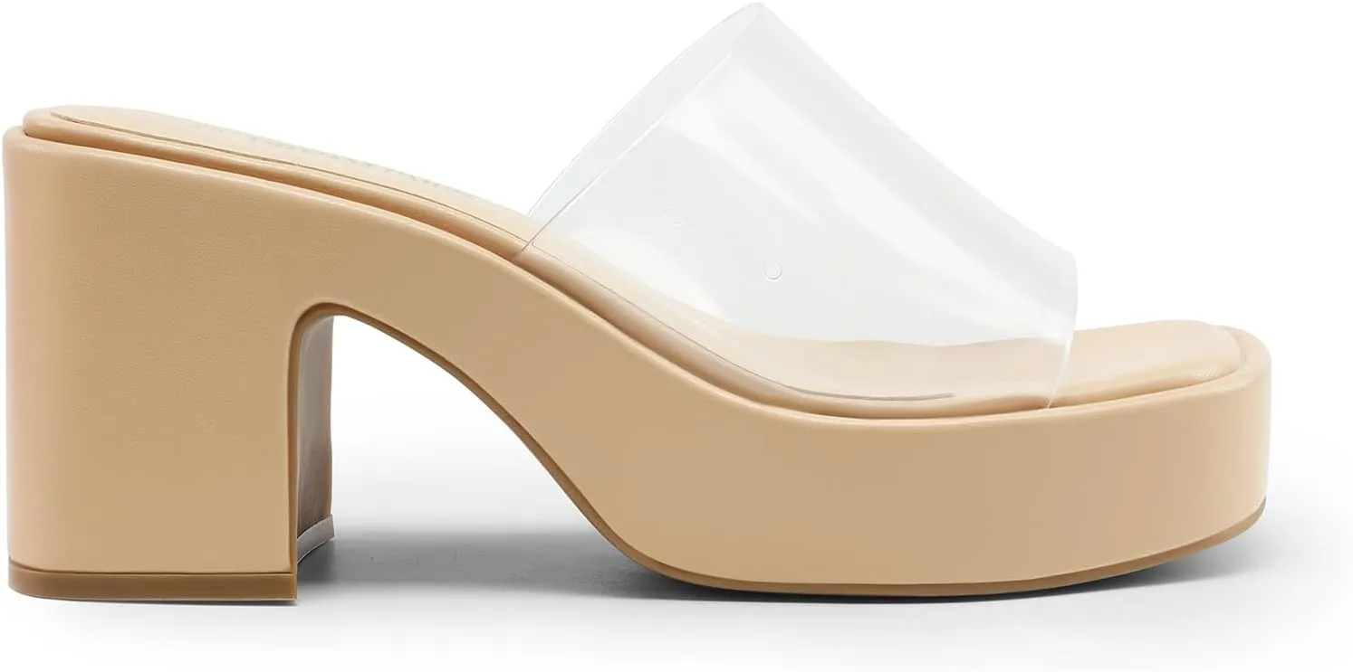 DREAM PAIRS High Chunky Platform Heels for Women Fashion Comfort Slip on Square Open Toe Block Heel Sandals