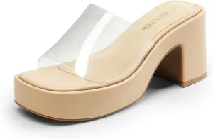 DREAM PAIRS High Chunky Platform Heels for Women Fashion Comfort Slip on Square Open Toe Block Heel Sandals