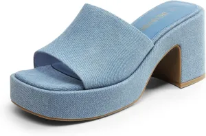 DREAM PAIRS High Chunky Platform Heels for Women Fashion Comfort Slip on Square Open Toe Block Heel Sandals