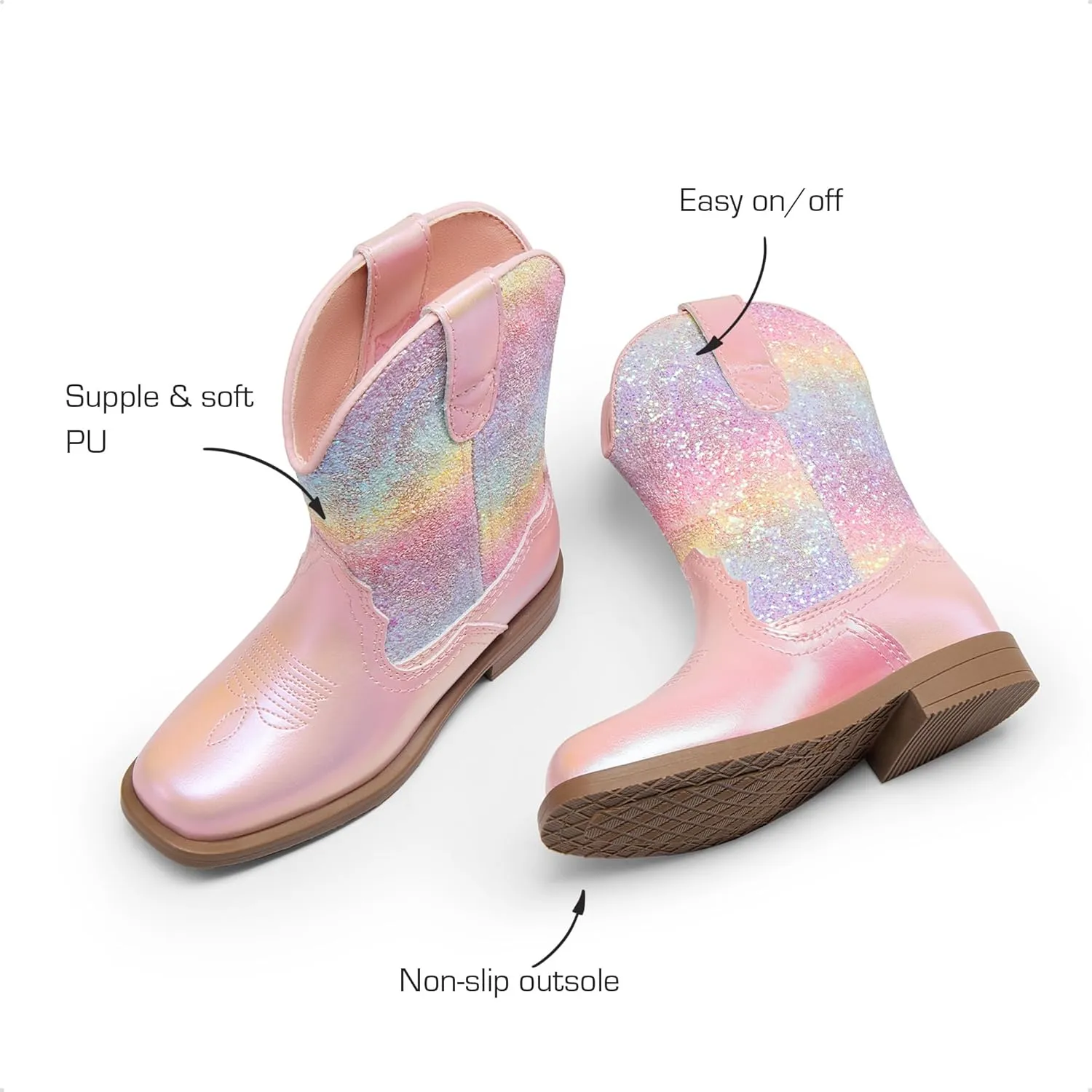 DREAM PAIRS Toddler Little Boys Girls Cowboy Boots Kids Western Square Toe Riding Mid Calf Boots