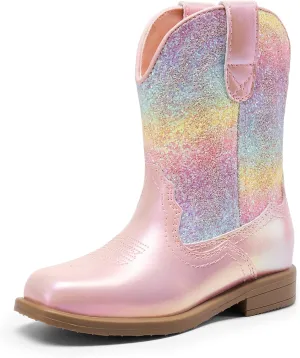 DREAM PAIRS Toddler Little Boys Girls Cowboy Boots Kids Western Square Toe Riding Mid Calf Boots